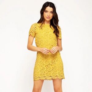 She + Sky Mustard Lace Mini Dress